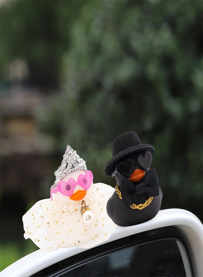 wonuu Pair Set of 2 Colorful Wedding Rubber Ducks, Bride Groom Duckies Marriage Rubber Duck Mini Couple Ducky for Ceremony Gift Souvenir Marry Blessings Elegant Heartwarming Present, Black&White - Image 2